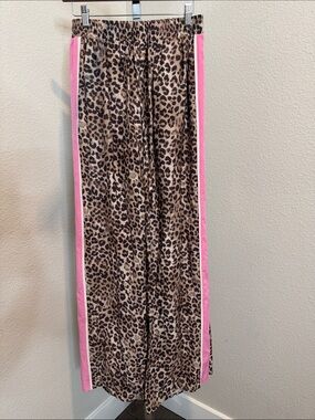 entro Leopard Print Wide Leg Pants with Pink Side Stripes